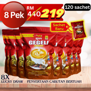 8 Pek (120 sachet) Kopi Geli Geli (FREE COD + FREE 2 SACHET TEH/KOPI)
